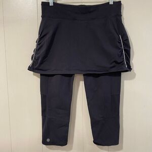 Athleta Black Skirted Leggings L Ruched Reflective Activewear Pants